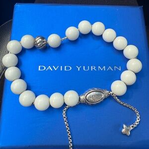 David Yurman 925 sterling silver white agate spiritual bead adjustable bracelet